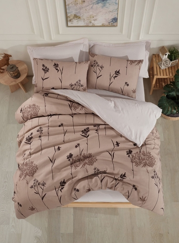 Lenjerie de pat dubla Super King (FR), 3 piese, L'essentiel Maison, Efil, 65% bumbac/35% poliester, Maro