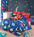 Lenjerie de pat dubla Super King (FR), 3 piese, L'essentiel Maison, Dinazorus, 65% bumbac/35% poliester, Albastru / Roșu / Galben
