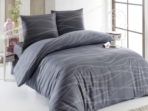 Lenjerie de pat dubla Super King (FR), 3 piese, L'essentiel Maison, Verda, 65% bumbac/35% poliester, Gri