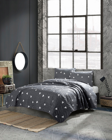 Cuvertura Single 155x200 cm, L'essentiel Maison, Üçgen, 65% bumbac/35% poliester, Gri/Alb