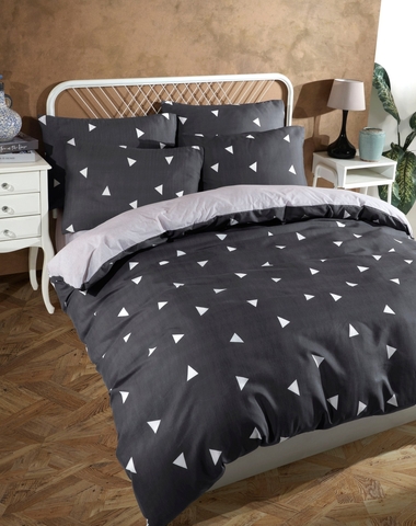 Lenjerie de pat dubla, L'essentiel Maison, Geometirk, 65% bumbac/35% poliester, Gri