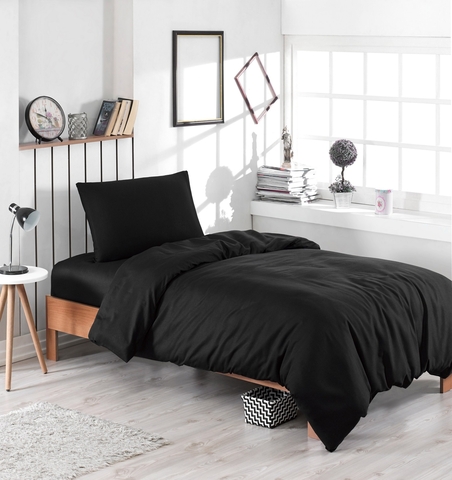 Lenjerie de pat pentru o persoana Single XXL (DE), 2 piese, L'essentiel Maison, Solid, 65% bumbac/35% poliester, Negru