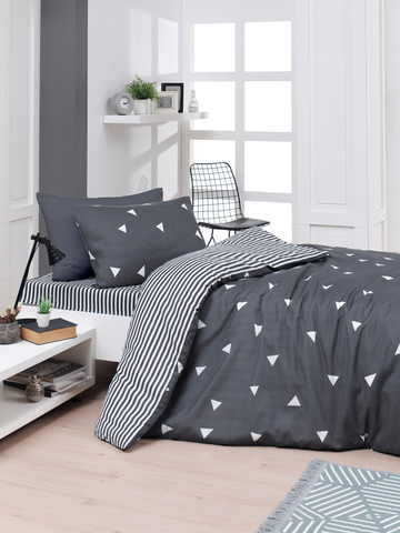 Lenjerie de pat pentru o persoana Single XXL (DE), 2 piese, L'essentiel Maison, Üçgen, 65% bumbac/35% poliester, Gri/Alb