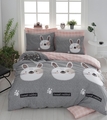 Lenjerie de pat dubla King (EU) (ES), 3 piese, L'essentiel Maison, Tavşancık, 65% bumbac/35% poliester, Gri / Maro / Alb / Roz