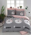 Lenjerie de pat dubla Super King (FR), 3 piese, L'essentiel Maison, Tavşancık, 65% bumbac/35% poliester, Gri / Maro / Alb / Roz