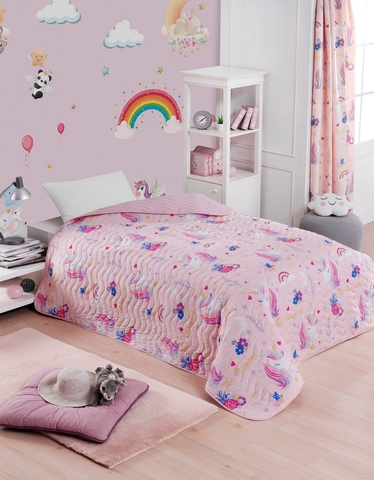 Set cuvertura matlasata dubla King (FR), 3 piese, L'essentiel Maison, Magical, 65% bumbac/35% poliester, Roz