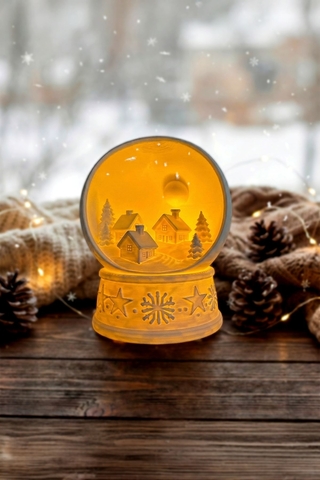 Suport lumanare, Winter Globe, 10x10x13 cm, Bioplastic, Crem