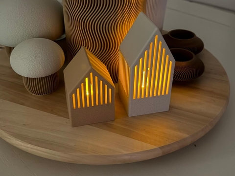 Set suporturi lumanari, Japandi Winter House, Bioplastic, Latte / Alb