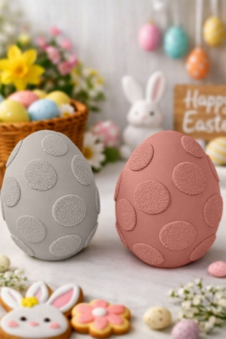 Set suporturi lumanari, Easter Egg, Bioplastic, Gri/Roz