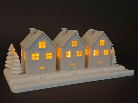 Suport lumanare, Winter Village, 25x11x10 cm, Bioplastic, Crem