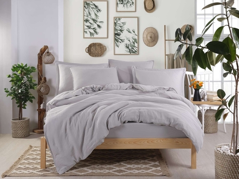 Set de huse de pilotă duble din muselină, L'essentiel Maison, Muslin, Gri