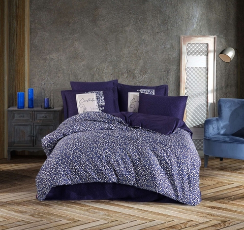 Set de huse de pilotă duble din satin Tencel, L'essentiel Maison, Elena, Mov / Alb / Gri