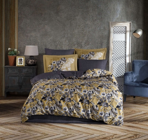 Set de huse de pilotă duble din satin Tencel, L'essentiel Maison, Natali, Aur/Antracit