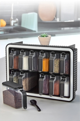 Set recipiente pentru condimente, Hermia, 430KSV1621, Alb/Negru