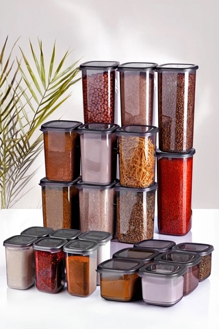 Set recipiente depozitare, Hermia, 430KSV1625, Dimensiune: 10 x 10 x 16,5 cm / 1200 ml (6 bucăți) , Antracit