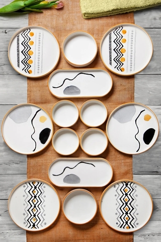 Set de mic dejun, Hermia, 430KSV1351, Platou: 25 x 11 x 3,5 cm (2 bucăți), Multicolor