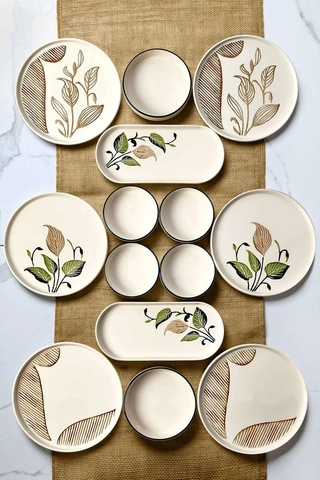 Set de mic dejun, Hermia, 430KSV6252, Platou: 25 x 11 x 3,5 cm (2 bucăți), Maro / Verde