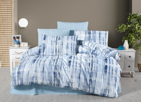 Set lenjerie de pat pentru o persoana Single XL (DE), 2 piese, L'essentiel Maison, Ocean, Albastru/Alb