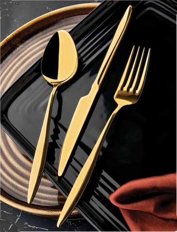 Set tacamuri, Hermia, 357NYP1310, Furculiță de masă: 21 x 2,5 cm (6 bucăți), Auriu