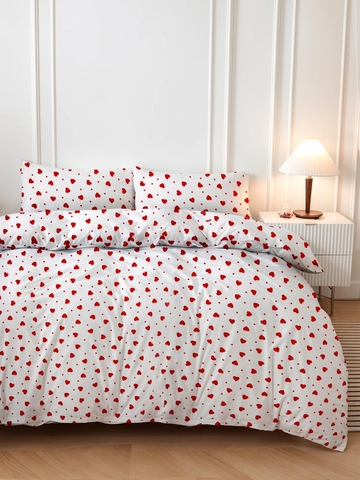 Lenjerie de pat dubla King (EU) (ES), 3 piese, L'essentiel Maison, Love Heart, Rosu/Alb