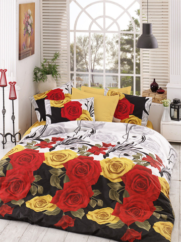 Lenjerie de pat pentru o persoana Single XL (DE), L'essentiel Maison, Bionca Perla, Galben / Negru / Roșu / Alb / Verde