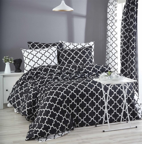 Lenjerie de pat pentru o persoana Single XL (DE), L'essentiel Maison, Madalyon, Alb/Negru