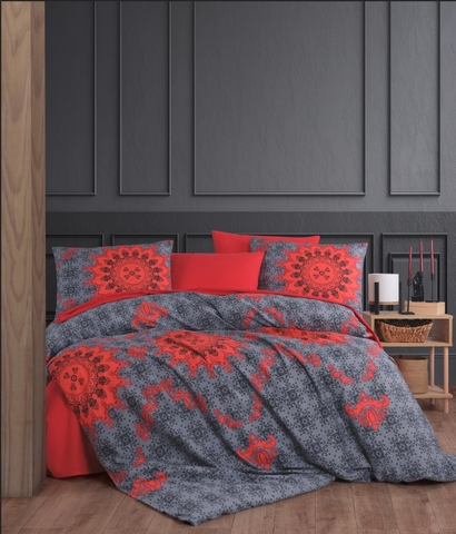 Lenjerie de pat pentru o persoana Single XL (DE), L'essentiel Maison, Saltanat, Rosu/Antracit