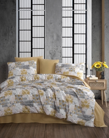 Lenjerie de pat pentru o persoana Single XL (DE), L'essentiel Maison, Serra, Galben / Alb / Gri