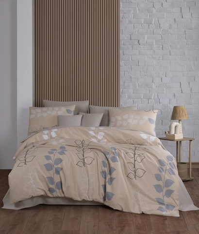 Lenjerie de pat dubla Super King (EU) (IT), 3 piese, L'essentiel Maison, Henna, Bej / Gri / Alb