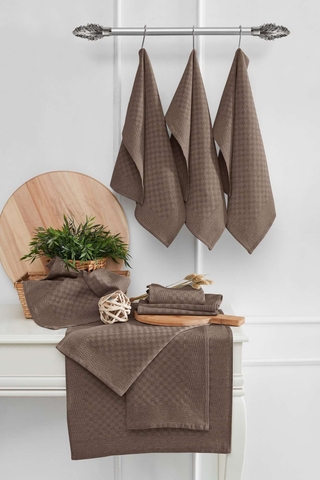 Set prosoape de bucatarie, Hermia, 994PRL1136, Dimensiune: 40 x 60 cm (10 bucăți), Maro