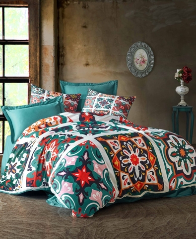 Lenjerie de pat pentru o persoana (DE), 2 piese, L'essentiel Maison, 477, Verde / Alb / Roșu / Roz / Maro