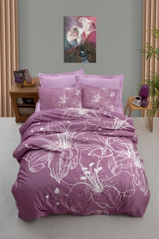 Lenjerie de pat dubla King (EU) (ES), 3 piese, L'essentiel Maison, 471, Liliac / Alb