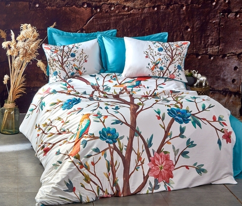 Lenjerie de pat dubla King (EU) (ES), 3 piese, L'essentiel Maison, 476, Turcoaz / Alb / Maro / Roșu