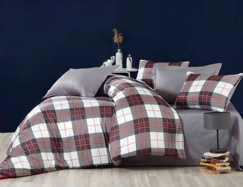 Lenjerie de pat dubla (DE), 3 piese, L'essentiel Maison, 479, Gri / Alb / Roșu