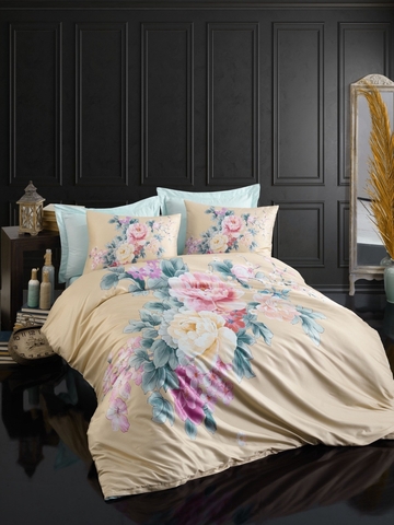 Lenjerie de pat dubla King (IT), 3 piese, L'essentiel Maison, 486, Galben / Roz / Verde