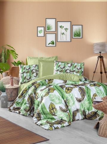 Lenjerie de pat dubla Super King (EU) (IT), 3 piese, L'essentiel Maison, 472, Verde/Alb