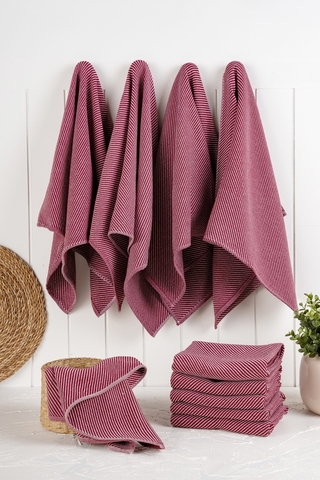 Set prosoape de bucatarie, Hermia, 224PSH1107, Dimensiune: 43 x 76 cm (10 bucăți), Rosu claret