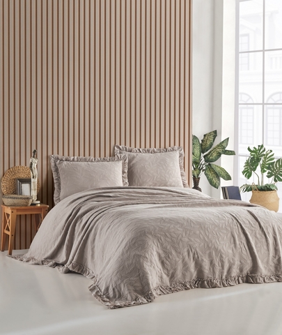 Set cuvertura de pat dubla 3 piese, L'essentiel Maison, Ilda, Bej