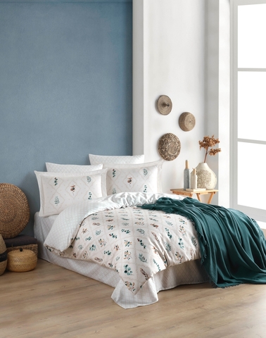 Lenjerie de pat pentru o persoana, L'essentiel Maison, Ofelya, Alb/Verde