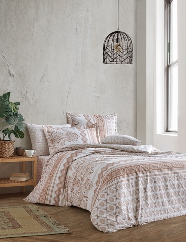 Lenjerie de pat dubla, L'essentiel Maison, Ligya, Maro / Bej / Alb
