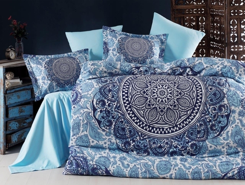 Lenjerie de pat dubla, L'essentiel Maison, Marcelo, Dark Blue / White / Blue