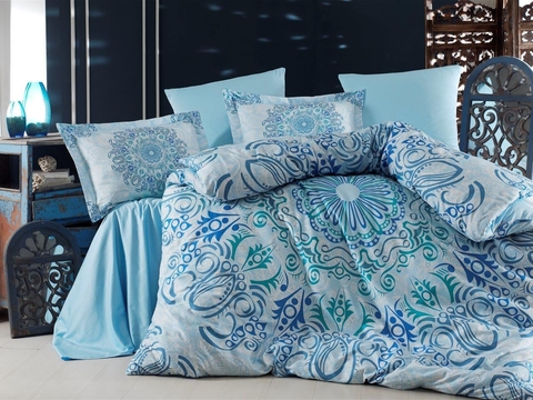 Lenjerie de pat dubla, L'essentiel Maison, Monte Carlo, Albastru turcoaz