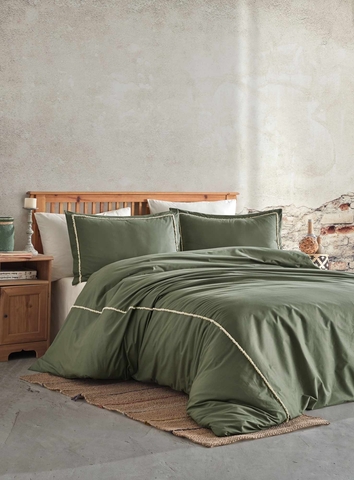 Lenjerie de pat dubla, L'essentiel Maison, Frange, Verde