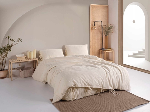 Lenjerie de pat dubla, L'essentiel Maison, Lilyum, Cremă