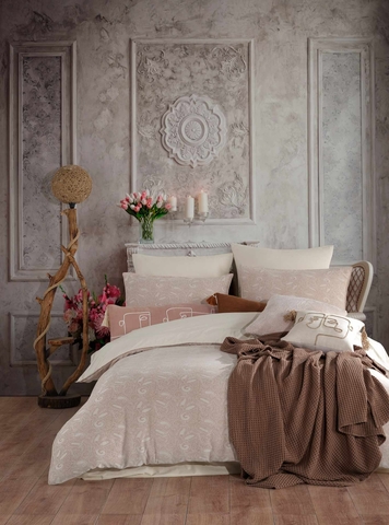 Lenjerie de pat dubla, L'essentiel Maison, Wrap Coffie, Crem