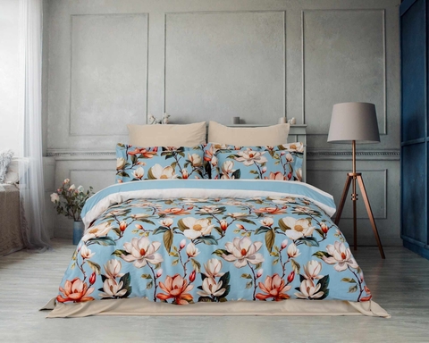 Lenjerie de pat dubla, L'essentiel Maison, Manolya, Albastru