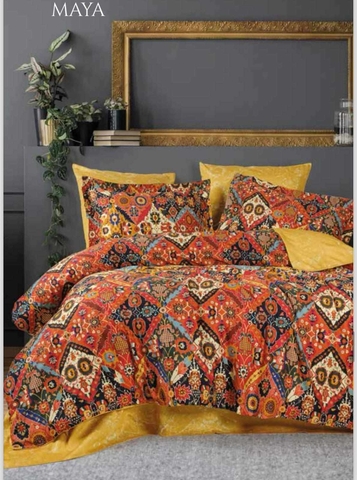 Lenjerie de pat dubla, L'essentiel Maison, Maya, Portocaliu / Muștar / Maro