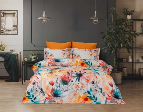 Lenjerie de pat dubla, L'essentiel Maison, Mia, Alb / Portocaliu