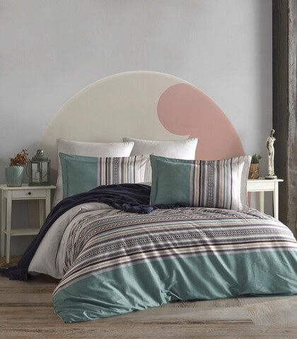 Lenjerie de pat dubla (FR), L'essentiel Maison, Ash, Verde / Alb / Maro / Bej
