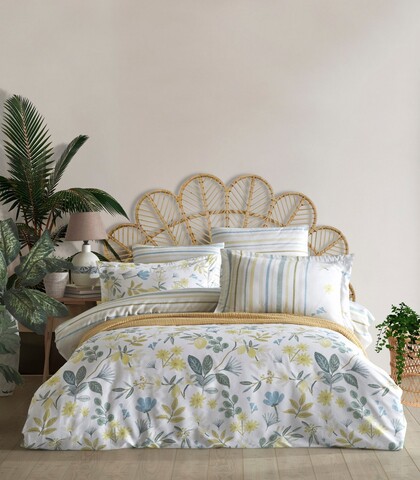 Lenjerie de pat dubla King (FR), L'essentiel Maison, Hope, White / Green / Yellow